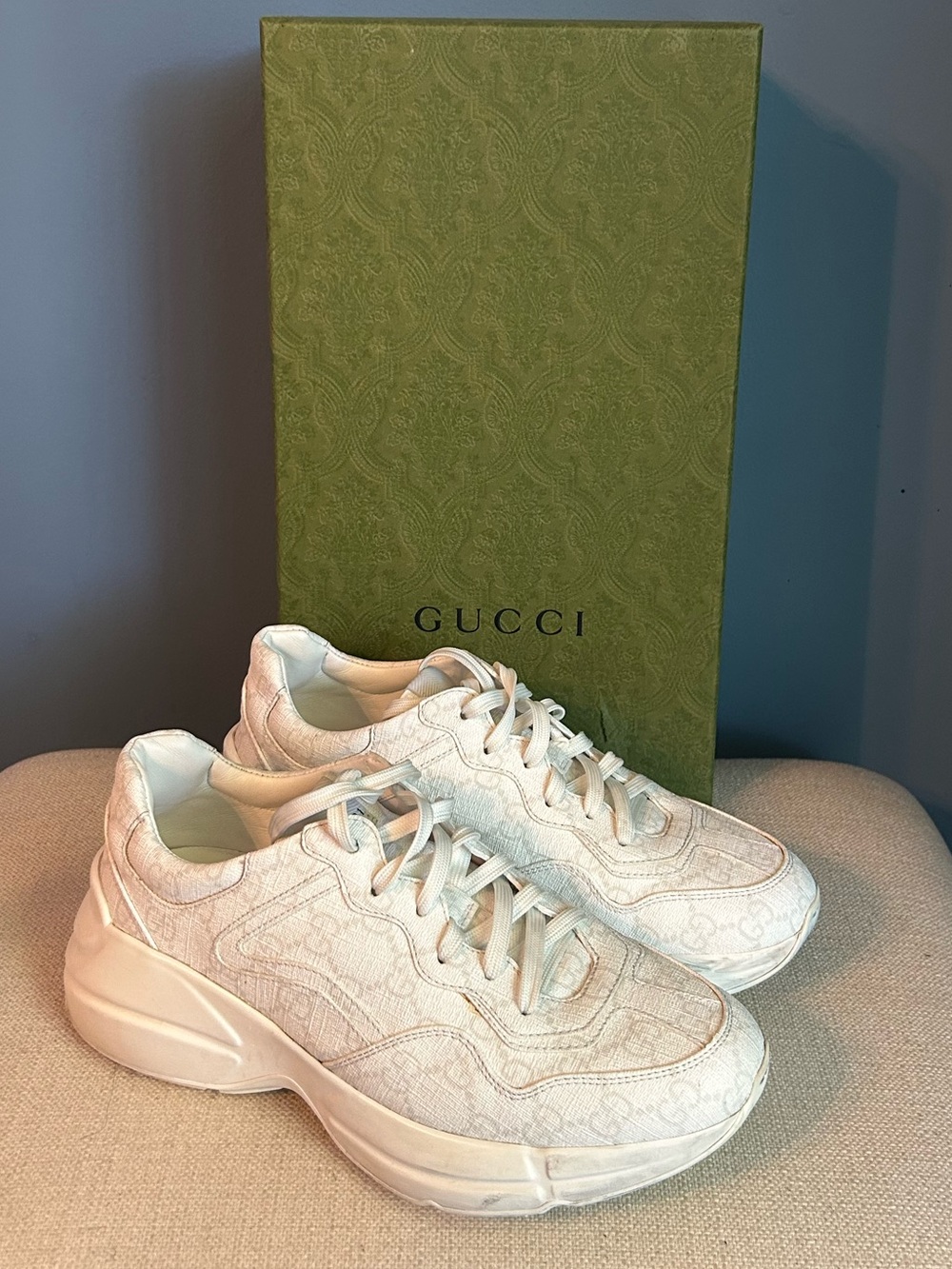 Gucci White GG Supreme Canvas Rhyton Sneakers